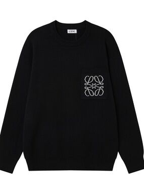 Loewe Black Sweater with White Anagram Pocket